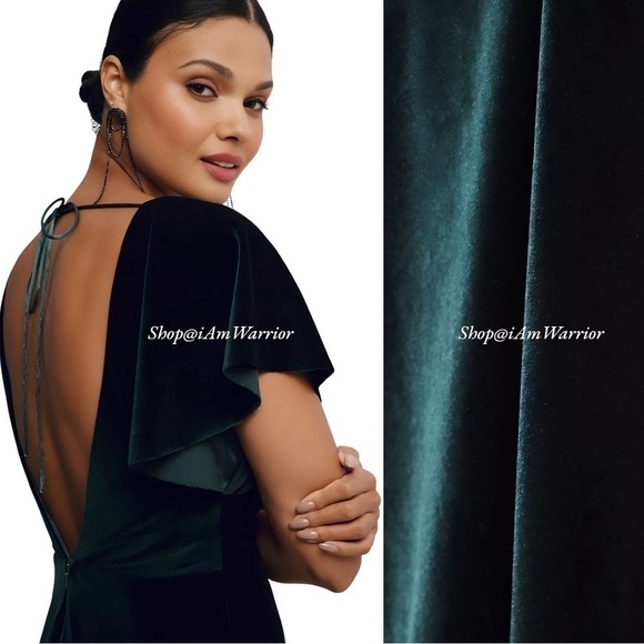 Anthropologie NWT Jenny Woo emerald flutter velvet gown *shop@iamwarrior - Picture 2 of 8